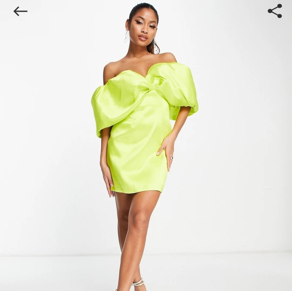 ASOS Design off the shoulder twill mini dress - Chartreuse